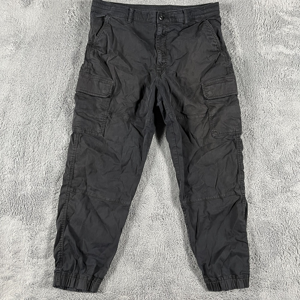 Uniqlo Cargo Jogger Pants Men XL FITS 37x28 Black Stretch Slim Fit Casual Hiking